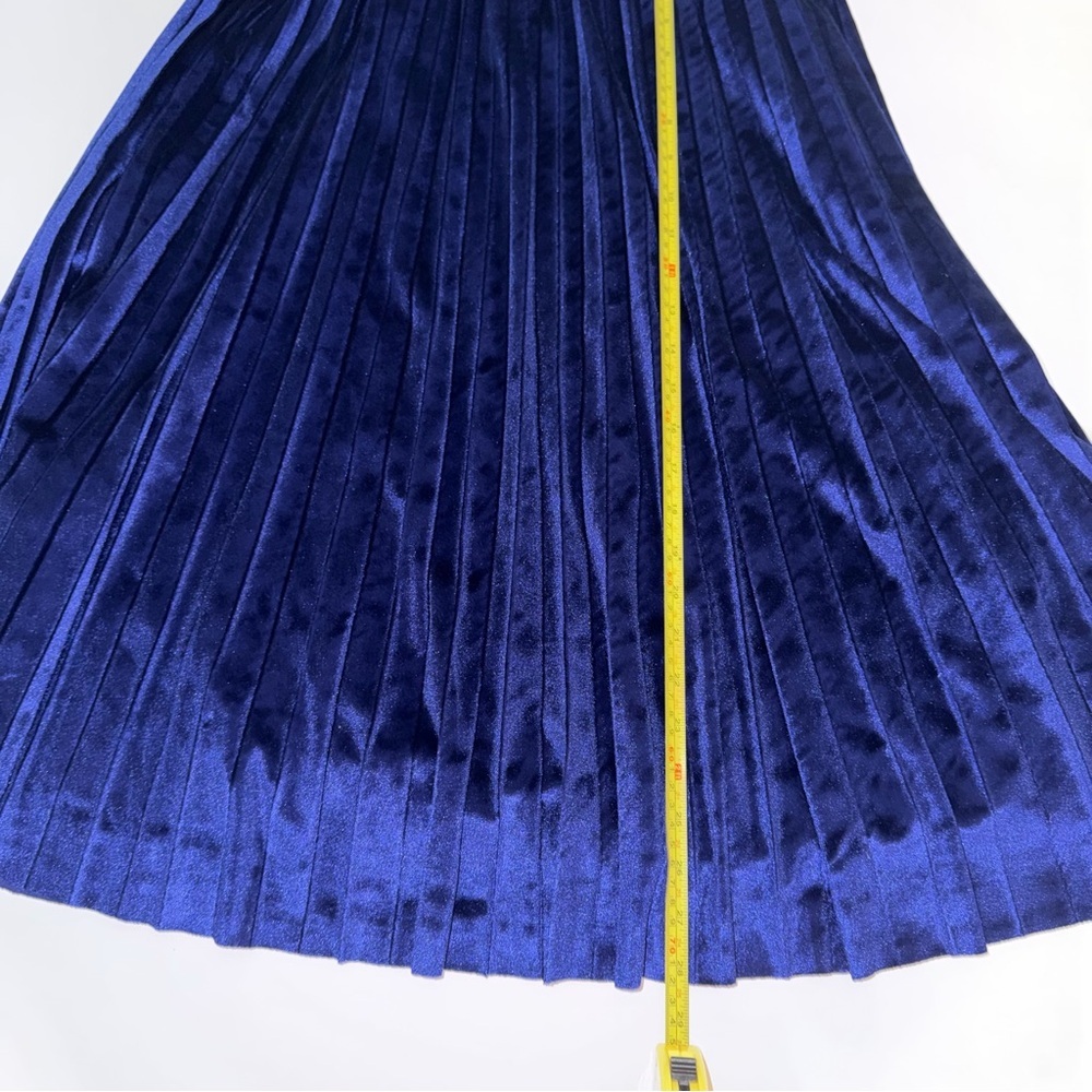 Blue Royal Crushed Velvet Pleated Midi Skirt Winter Luxe Indie Romantic Medium - Picture 7 of 8